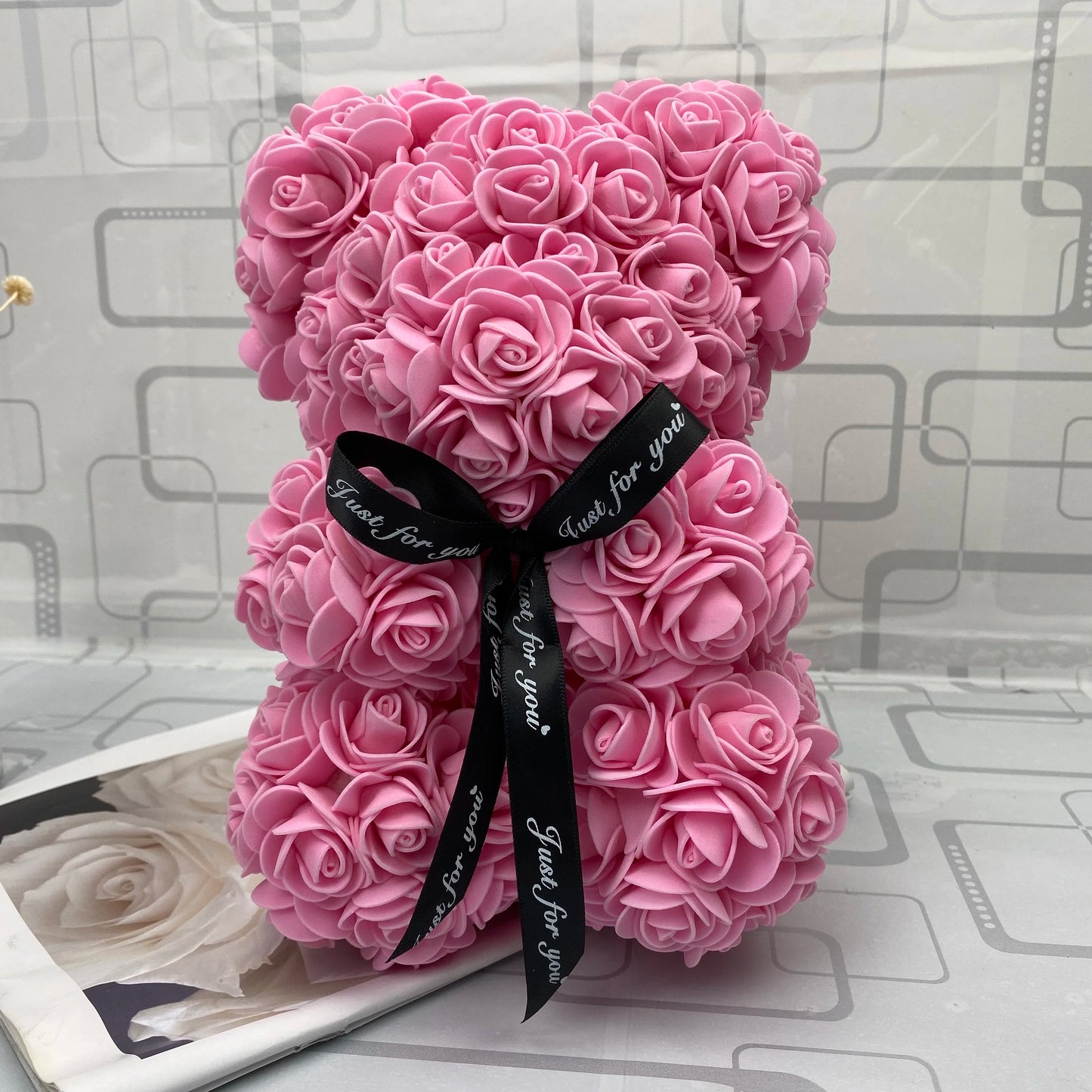 HOT Valentines Day Gift 25cm Red Rose Teddy Bear Rose Flower Artificial Decoration Christmas Gifts Women Valentines Gift