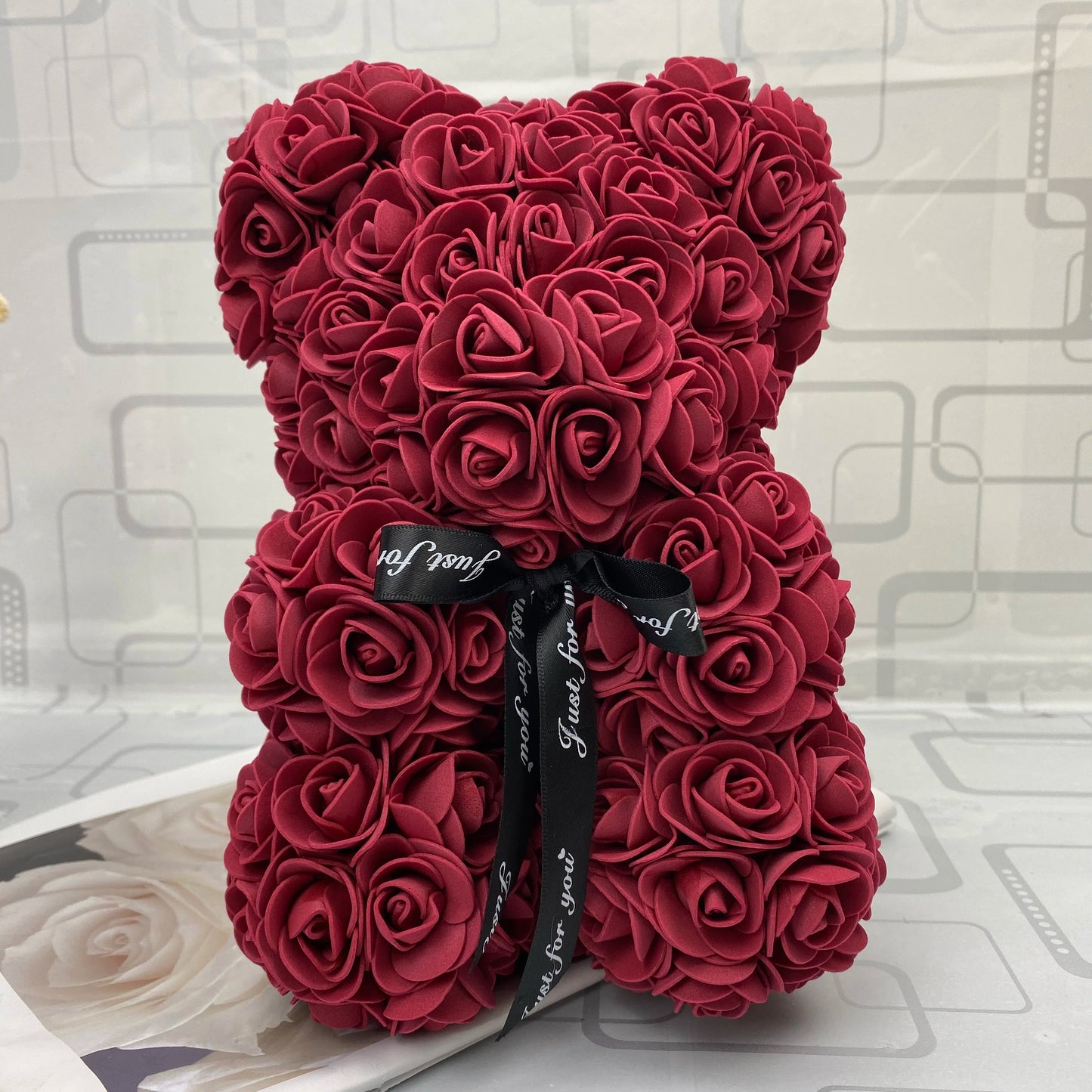 HOT Valentines Day Gift 25cm Red Rose Teddy Bear Rose Flower Artificial Decoration Christmas Gifts Women Valentines Gift