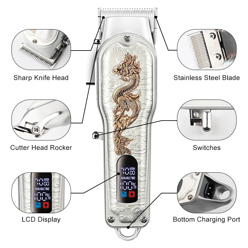 New in Set Dragon Professional Hair Clipper Cordless Hair Trimmer For Men Shaver Hair Cutting Machine Barber Machin Beard