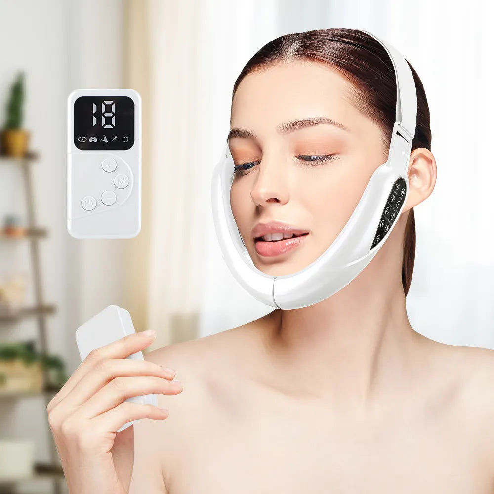 EMS Double Chin V Shape Lift Belt Facial Lifting Massager Face Slimming Vibration Face Lift Device with Remote Control Skin Care