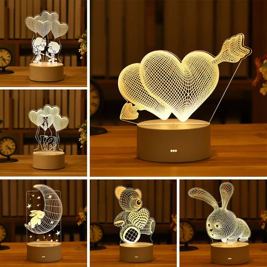 Romantic Love 3D Acrylic Led Night Lamp for Home Decor Children Night Light Birthday Christmas Gift Valentine&#39;s Day Bedside Lamp